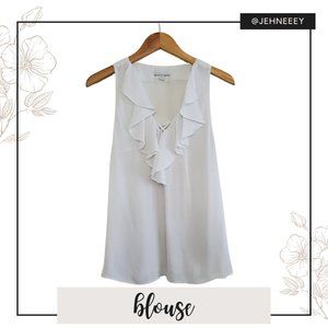 New York & Co. White Ruffle Blouse
